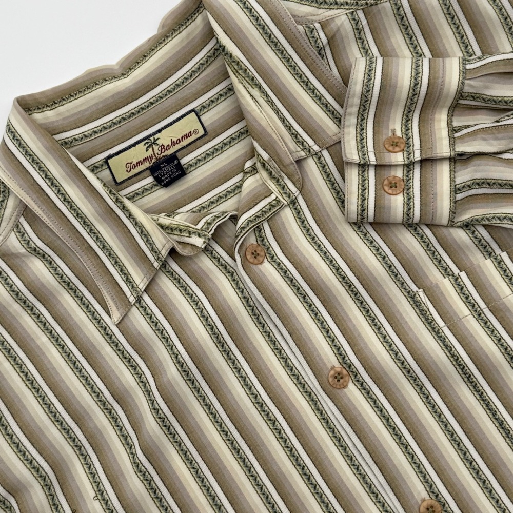 Tommy Bahama Mens XL Striped‎ Long Sleeve Button Down Shirt Lyocell Relaxed Fit